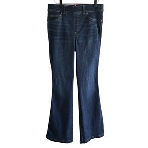 SPANX Flare Pull-On Jeans Large Blue Denim Stretch Dark Wash Boho Retro Casual